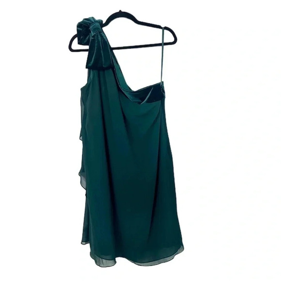 Lauren Ralph Lauren Chiffon One Shoulder Bow Forest Green Dress Sz 14 NWT - Picture 2 of 15